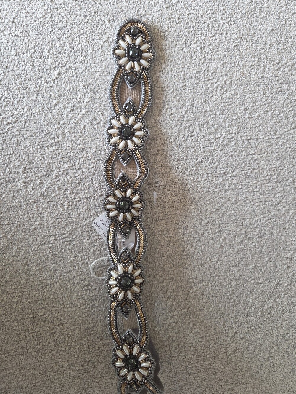 NWT Open Floral Cluster Beaded Belt Gunmetal Small